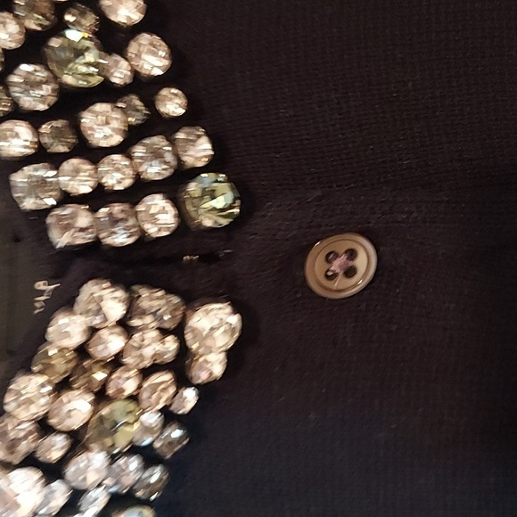 Ann Taylor Rhinestone Neckline Cardigan in Black - Picture 7 of 16